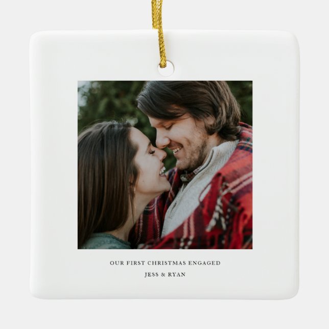 Ornamento De Cerâmica Foto mínima do Noivado engajado no Natal (Frente)