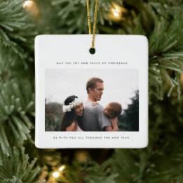 Ornamento De Cerâmica Foto minimalista Joy e Paz do Natal