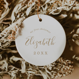 Ornamento De Cerâmica Foto minimamente Dourada do bebê recém-nascido d