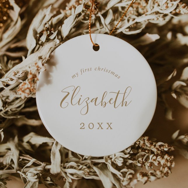 Ornamento De Cerâmica Foto minimamente Dourada do bebê recém-nascido de  (Criador carregado)