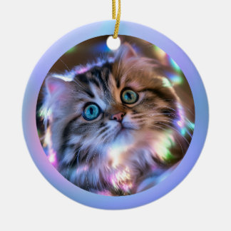 Ornamento De Cerâmica Foto Moderna de Gatinho Ombre Iridescente Opaca