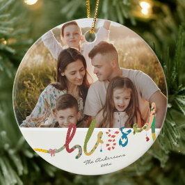 Ornamento De Cerâmica Foto moderna de Natal abençoado Feriado