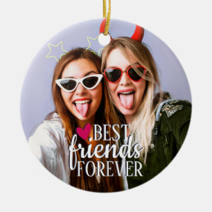 Ornamento De Cerâmica Foto moderna do BFF Melhores amigos para sempre
