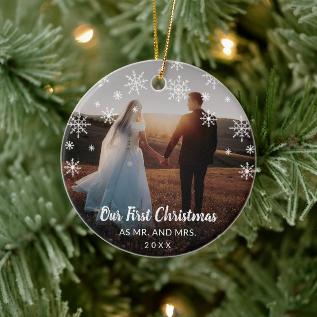 Ornamento De Cerâmica Foto Moderna Elegante Novo Primeiro Natal (Árvore)