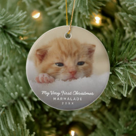 Ornamento De Cerâmica Foto Moderna Simples Gato de Kitten Primeiro Natal