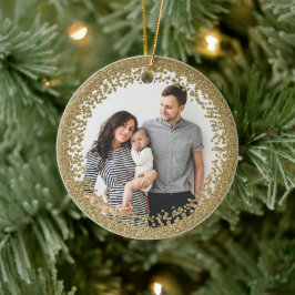 Ornamento De Cerâmica Foto Natal Brilho Dourado