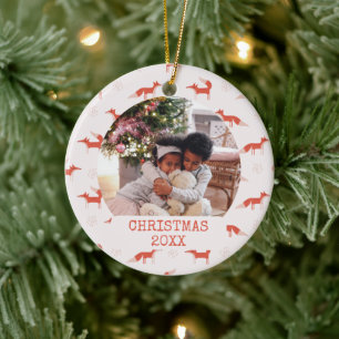 Ornamento De Cerâmica Foto: Natal do padrão de raposa moderna