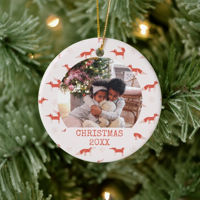 Ornamento De Cerâmica Foto: Natal do padrão de raposa moderna (Árvore)