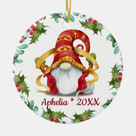 Ornamento De Cerâmica FOTO Natal Gnomos Holly Berry Wreath Holiday