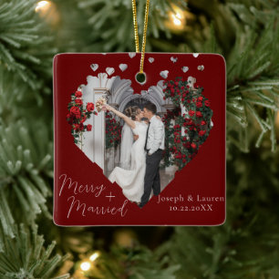 Ornamento De Cerâmica Foto nossa primeira Feliz de Natal + casada
