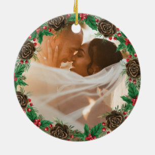 Ornamento De Cerâmica Foto Nosso Primeiro Natal como Sr. e Sra. Recém-Ca