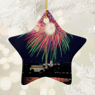 Ornamento De Cerâmica Foto Noturna de Fogos de Artifício em Washington D