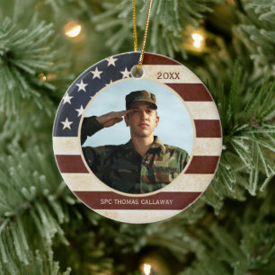 Ornamento De Cerâmica Foto Patriótica Vintage American Flag