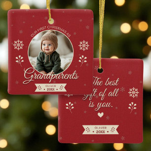 Ornamento De Cerâmica Foto personalizada Avós Primeiro Natal