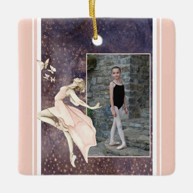 Ornamento De Cerâmica Foto personalizada Ballerina, Borboleta Natal (Frente)