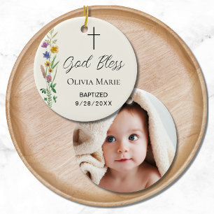 Ornamento De Cerâmica Foto Personalizada Batismo Religioso Flor Selvagem