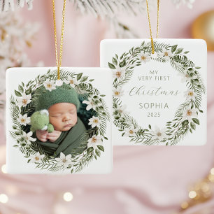 Ornamento De Cerâmica Foto Personalizada Bebê Primeiro Natal
