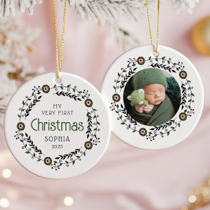 Ornamento De Cerâmica Foto personalizada bebê primeiro Natal nórdico