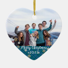 Ornamento De Cerâmica Foto personalizada com dois lados da Xadrez azul d