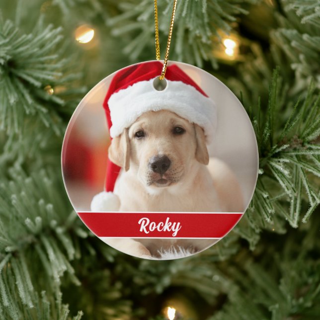 Ornamento De Cerâmica Foto personalizada com monograma de letra cursiva, (Árvore)