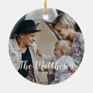 Ornamento De Cerâmica Foto personalizada com nome de família