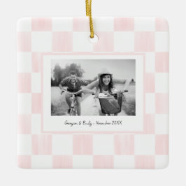 Ornamento De Cerâmica Foto Personalizada com Xadrez Rosa