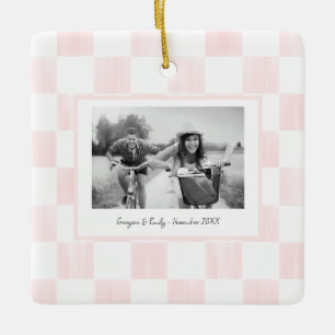Ornamento De Cerâmica Foto Personalizada com Xadrez Rosa