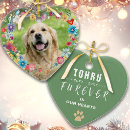 Ornamento De Cerâmica Foto Personalizada Compulsão de Coração Floral Mem