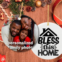 Ornamento De Cerâmica Foto personalizada da família com citação de Natal