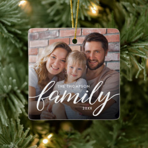 Ornamento De Cerâmica Foto Personalizada da Família com Letra Moderna pa