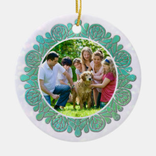 Ornamento De Cerâmica Foto personalizada da família com Turquoise Mandal