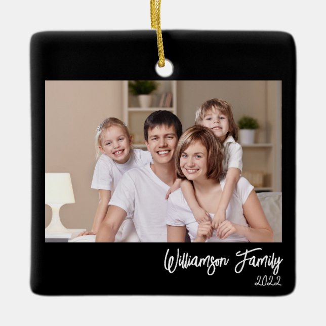 Ornamento De Cerâmica Foto personalizada da família de 2 fotos, lado a l (Frente)