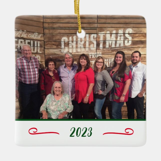 Ornamento De Cerâmica Foto Personalizada Da Família De 2 Lados Do Elegan (Frente)