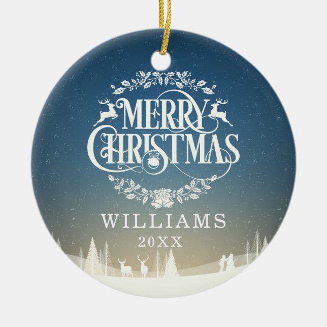 Ornamento De Cerâmica Foto Personalizada da Família Feliz Natal (Frente)