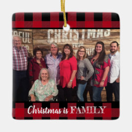 Ornamento De Cerâmica Foto Personalizada da família Red Buffalo Xadrez 2