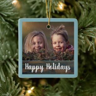 Ornamento De Cerâmica Foto Personalizada Da Família Rustic Wood Holiday