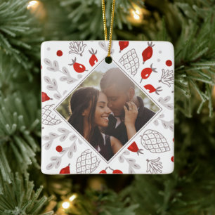 Ornamento De Cerâmica Foto personalizada da Folhagem de inverno no Natal