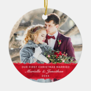 Ornamento De Cerâmica Foto Personalizada da Greve Vermelha no Primeiro N