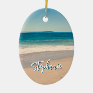 Ornamento De Cerâmica Foto Personalizada da Praia Oceano Azul Cênica
