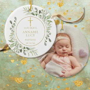 Ornamento De Cerâmica Foto Personalizada de Batismo de Menino ou Menina