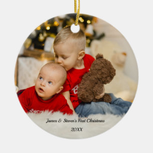 Ornamento De Cerâmica Foto personalizada de bebê Gêmeos Primeiro Natal