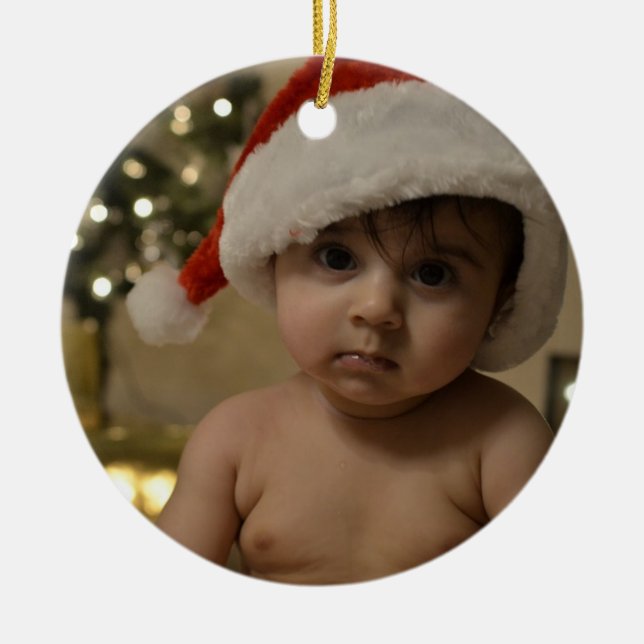 Ornamento De Cerâmica Foto personalizada de bebê Meu primeiro Natal (Frente)