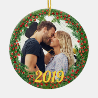 Ornamento De Cerâmica Foto Personalizada De Berries De Natal