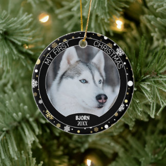 Ornamento De Cerâmica Foto personalizada de cachorrinho fofo em flocos d