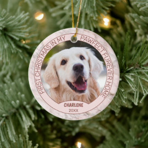 Ornamento De Cerâmica Foto personalizada de cachorrinho fofo em mármore