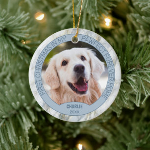 Ornamento De Cerâmica Foto personalizada de cachorrinho fofo em mármore