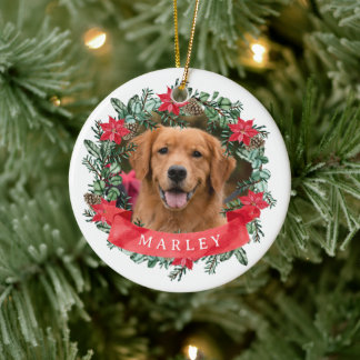 Ornamento De Cerâmica Foto Personalizada de Cachorro com Coroa de Nome