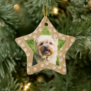 Ornamento De Cerâmica Foto Personalizada de Cachorro com Estrelas e Pega