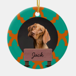 Ornamento De Cerâmica Foto personalizada de cachorro de Natal verde