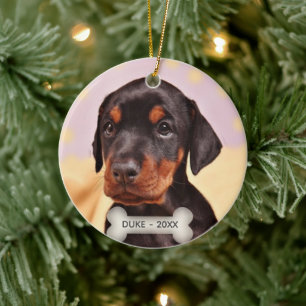 Ornamento De Cerâmica Foto Personalizada De Cachorro Doberman Puppy